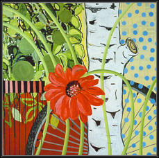Red flower. 35" x 35" (89 x 89 cm). 2001. Oil on canvas.