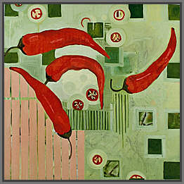 Chili og grønært 2. 112x112 cm. 2002.